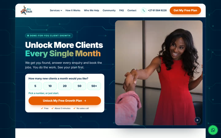 Home page of the BizVault preview