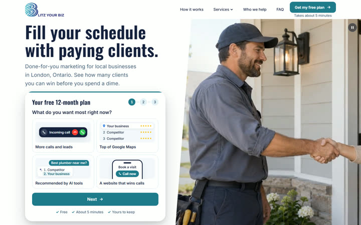 Home page of the BlitzBiz Consulting preview