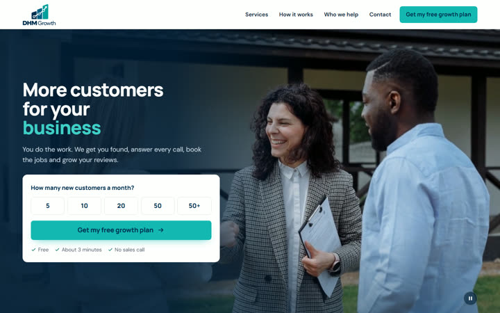 Home page of the DHM Growth preview