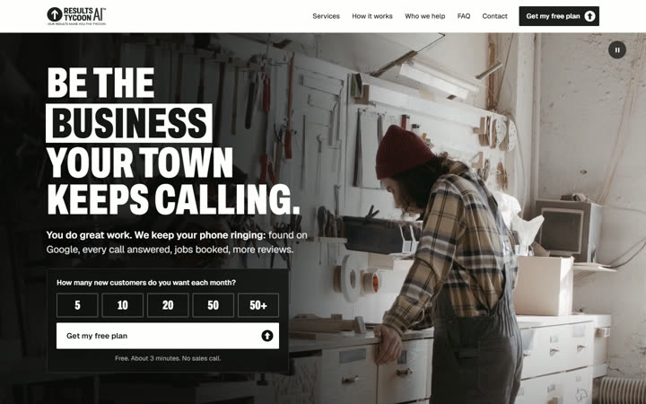 Home page of the Results Tycoon preview