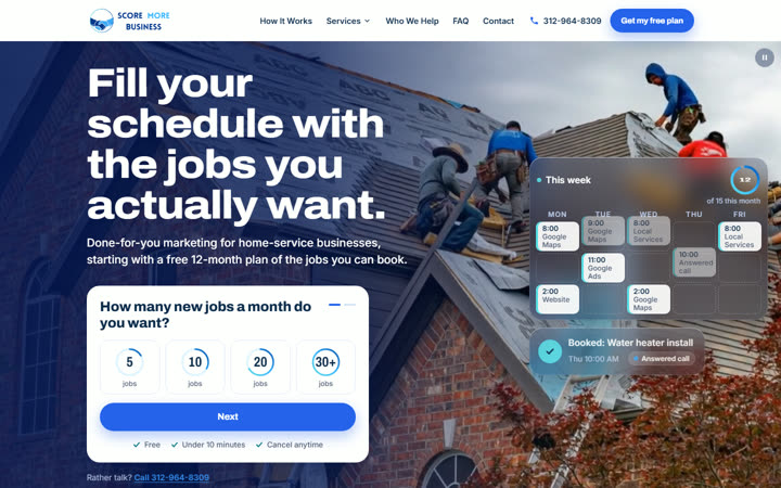 Home page of the Score More Business preview