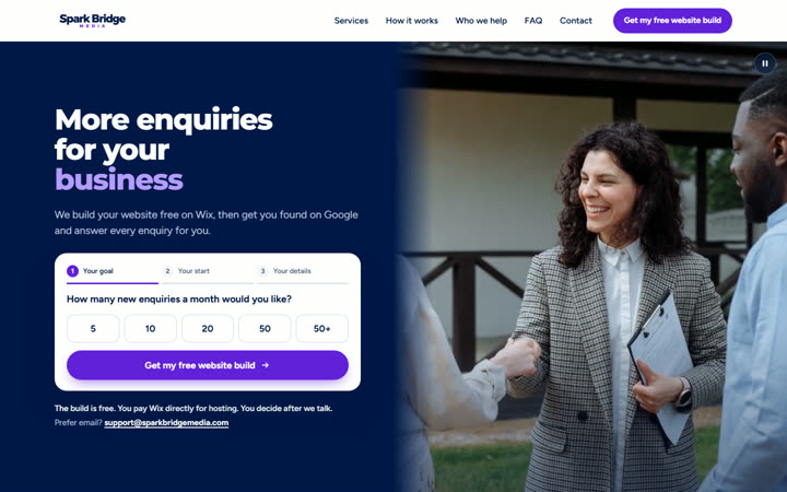 Home page of the SparkBridge Media preview