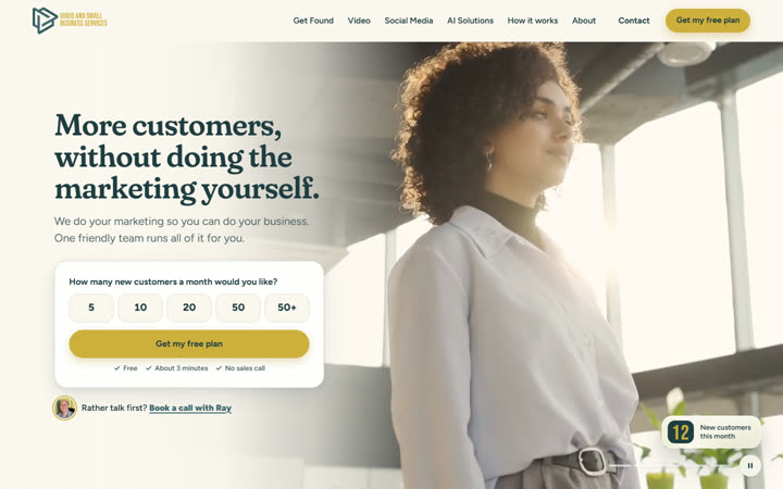 Home page of the Video and Small Business Services preview