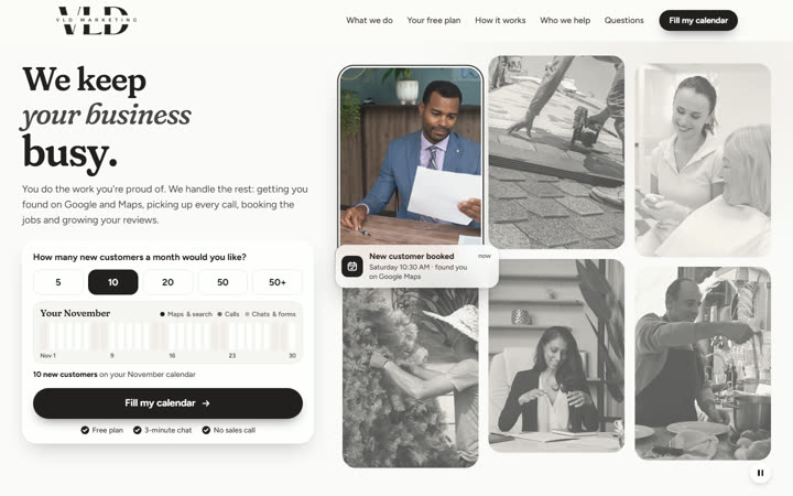 Home page of the VLD Marketing preview
