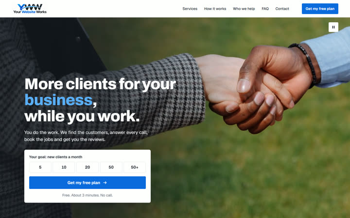 Home page of the Your Website Works preview